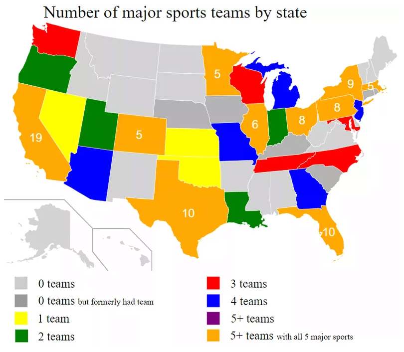 The Most Popular Major League Sports Team by State